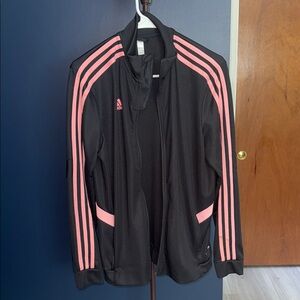 Adidas Women's Black Bomber Jacket with Pink Stripes